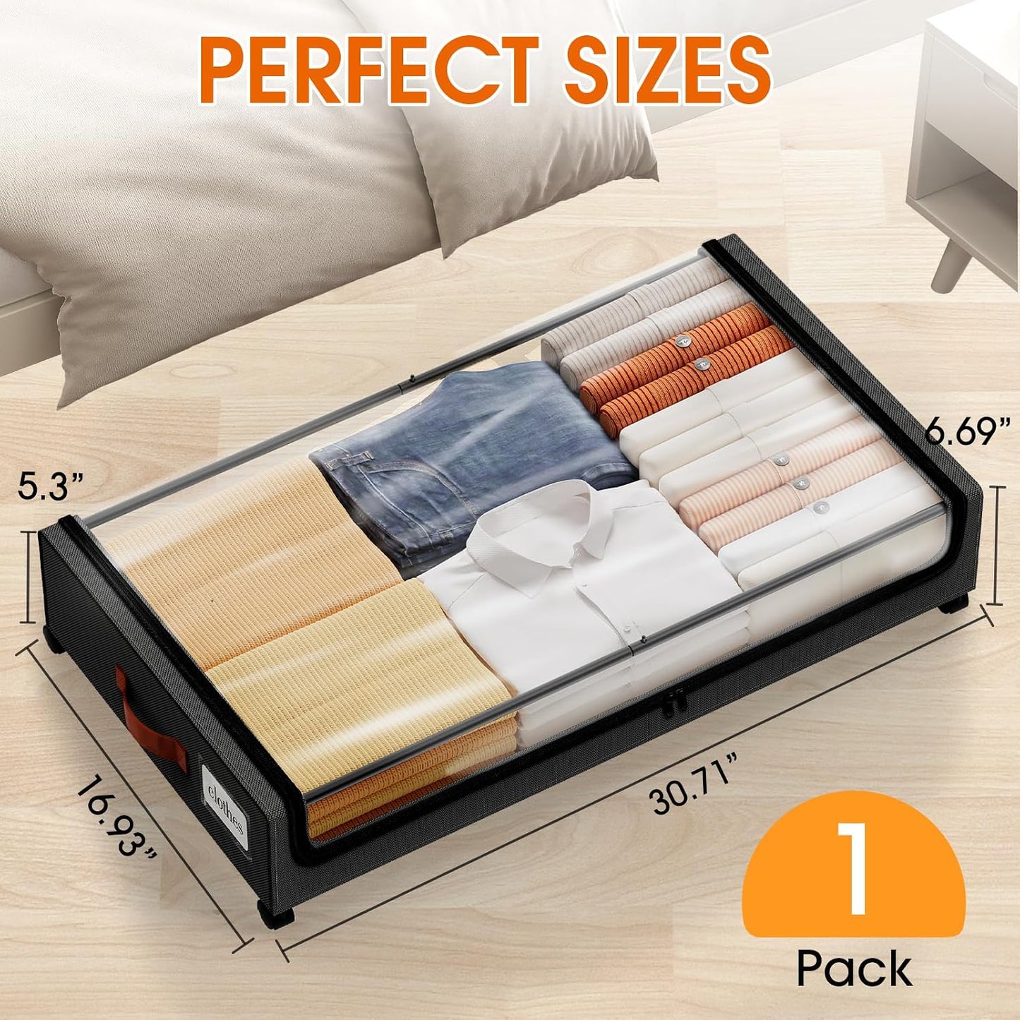 SpaceHacks Under Bed Storage with Wheels 2Pack Storage Containers with Clear Window&Label Under Bed Drawers Rolling Under Bed Storage for Clothes,Shoes, Blankets (30.71 x 16.93 x 6.69 in, Dark Grey)