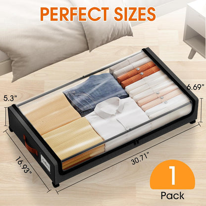 SpaceHacks Under Bed Storage with Wheels 2Pack Storage Containers with Clear Window&Label Under Bed Drawers Rolling Under Bed Storage for Clothes,Shoes, Blankets (30.71 x 16.93 x 6.69 in, Dark Grey)