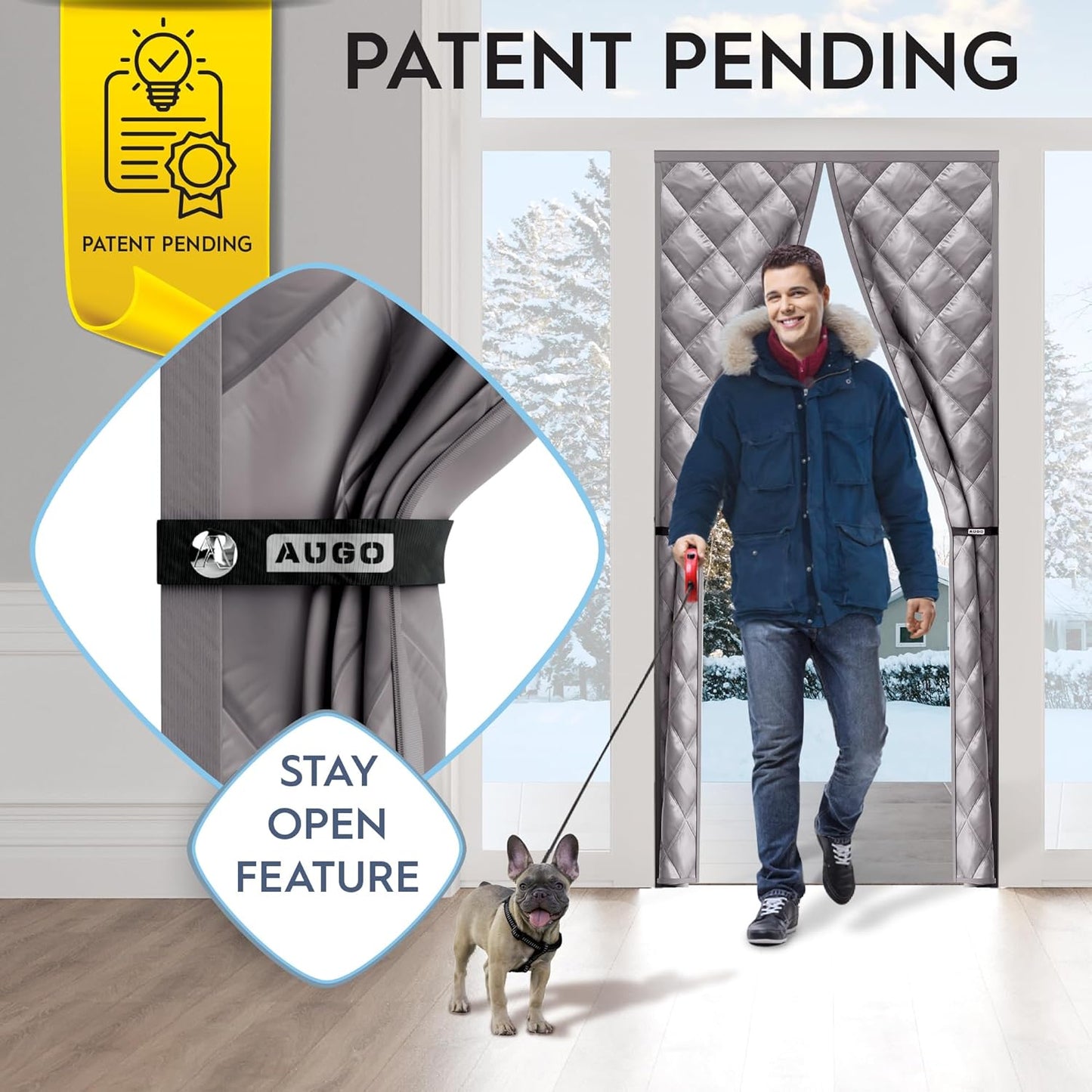 AUGO Heavy Duty Magnetic Screen Door – Fiberglass Pet Resistant Mesh, Self Sealing Hands Free Magnetic Closure, Tear Resistant Door Screen Keeps Bugs Out, Patent Pending Keep Open Feature – 38” x 83”