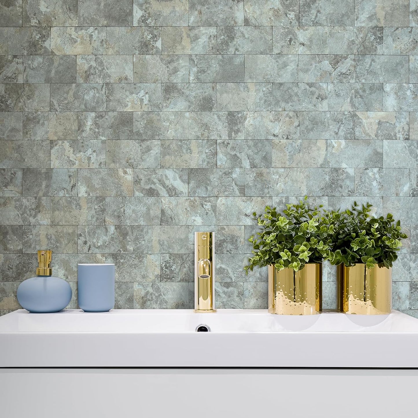 AULIGET 100 Piece Rust Slate Peel and Stick Backsplash Wall Tiles, 3" x 6" PVC Faux Stone Stick on Tiles for Backsplash Kitchen, Bathroom, Laundry Room, Camper, Fireplace