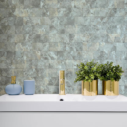 AULIGET 100 Piece Rust Slate Peel and Stick Backsplash Wall Tiles, 3" x 6" PVC Faux Stone Stick on Tiles for Backsplash Kitchen, Bathroom, Laundry Room, Camper, Fireplace