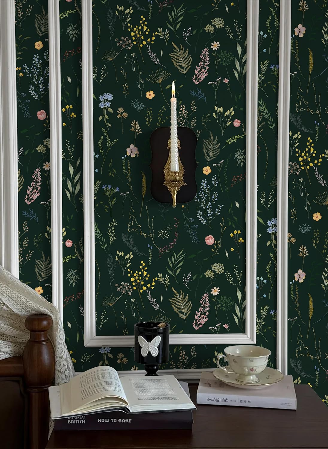 Dimoon 17.3''x78.7'' Vintage Peel and Stick Wallpaper Boho Beige Neutral Contact Paper White Floral Bird Wallpaper Removable Botanical Renter Friendly Modern Wall Paper Bedroom Bathroom Vinyl Roll