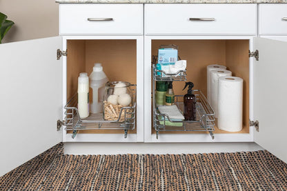 Household Essentials Glidez 2‑Tier Multipurpose Chrome‑Plated Steel Pull‑Out/Slide‑Out Under Sink Organizer, Chrome Finish