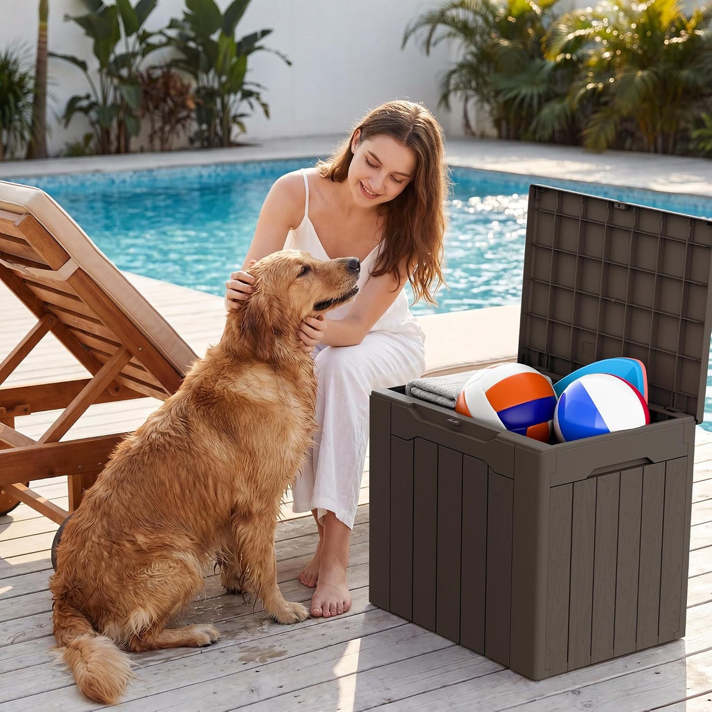 Devoko 100 Gallon Waterproof Large Resin Deck Box Indoor Outdoor Lockable Storage Container for Patio Furniture Cushions Garden Tools (100 Gallon, Black)