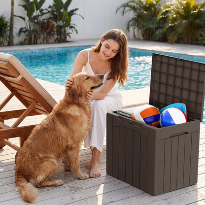 Devoko 100 Gallon Waterproof Large Resin Deck Box Indoor Outdoor Lockable Storage Container for Patio Furniture Cushions Garden Tools (100 Gallon, Black)