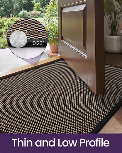 DEXI Ultra Thin Entryway Indoor Door Mat 24x36, Non Slip Rubber Backing Inside Entry Mat, Low Profile Easy Clean Dirt Trapper Doormat for Inside Entrance Patio, Beige