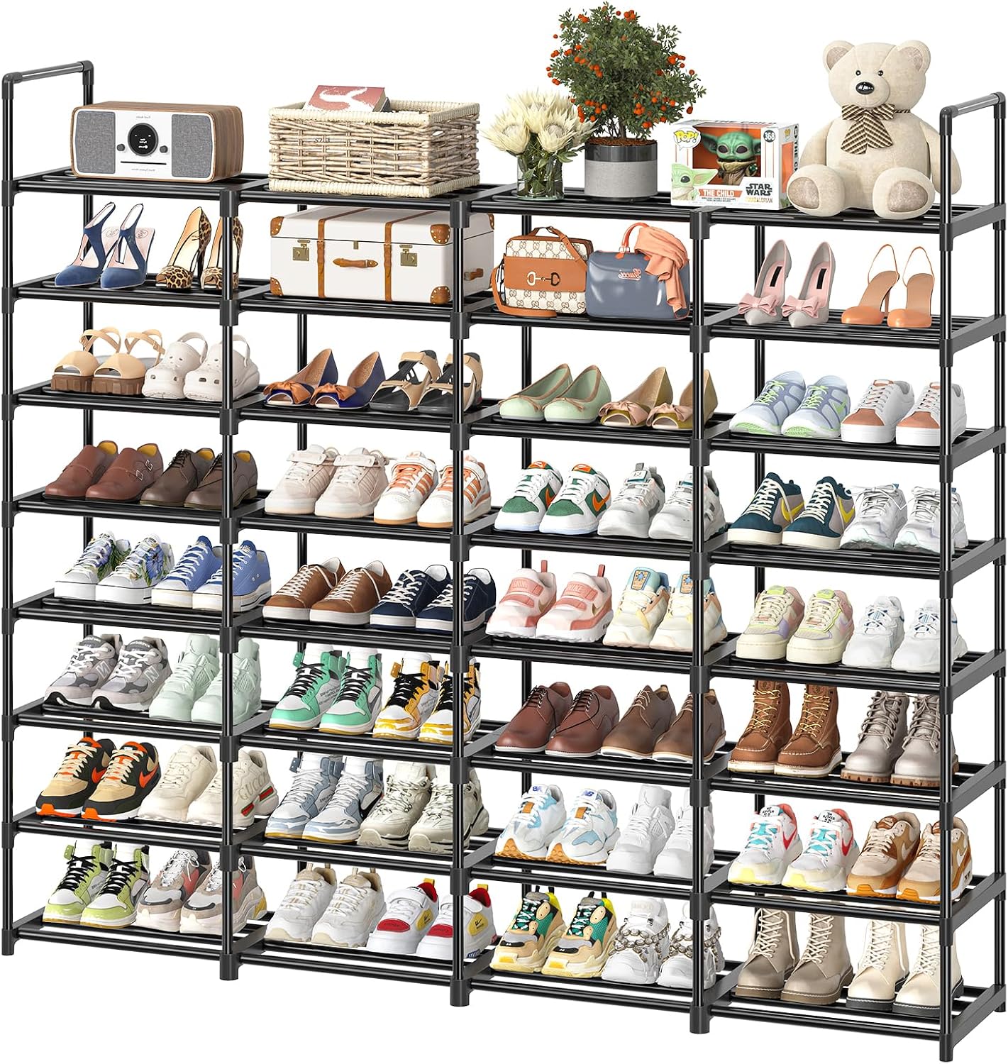 Simple Trending Tall Shoe Rack Storage Holds 40 Pairs, 10 Tier Shoe Organizer Shelf Large Capacity for Entryway Closet, Black