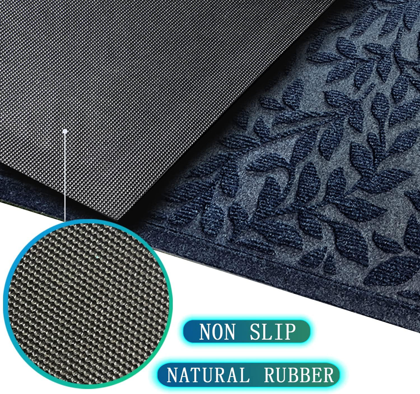 Bulijojo Sturdy Front Entrance Doormats,Durable Heavy Duty Welcome Mat,Thick Absorbent Natural Rubber Non Slip Mat,Easy Clean Entryway Mat 17x30 Inch Leaves Green