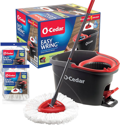 O-Cedar Easywring Microfiber Spin Mop & Bucket Floor Cleaning System + 3 Extra Refills (4 Refills Included)