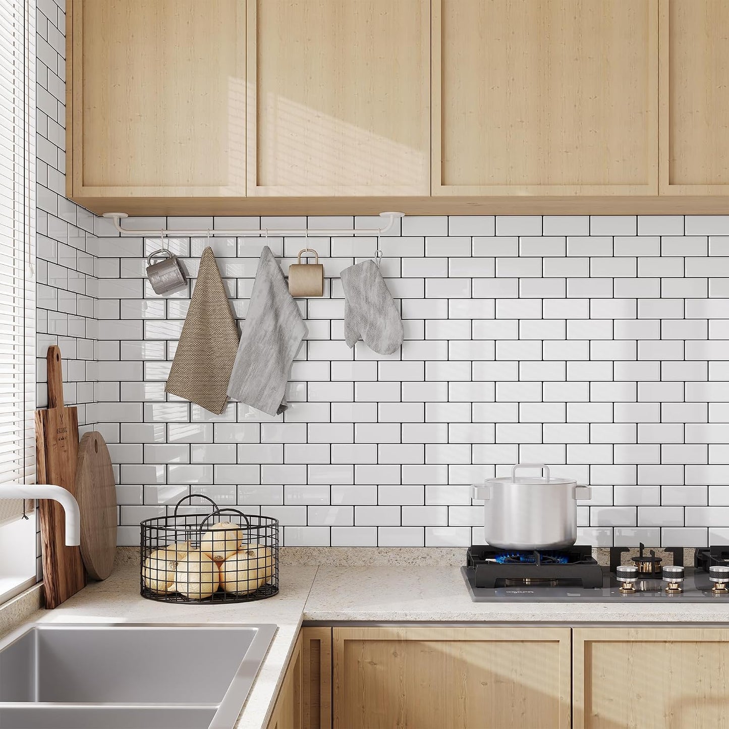 Yoillione Peel and Stick Backsplash for Kitchen: Self Adhesive Wall Tiles for Bathroom - Vinyl Thick Back Splash Tile (10, Light Coffee)