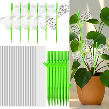 100 Pcs Gnat Sticky Traps for Plants, Sticky Traps for Gnats with 20 Stakes to Control, Aphids, Plant Bug, Mosquito Bits and Whiteflies(Green)