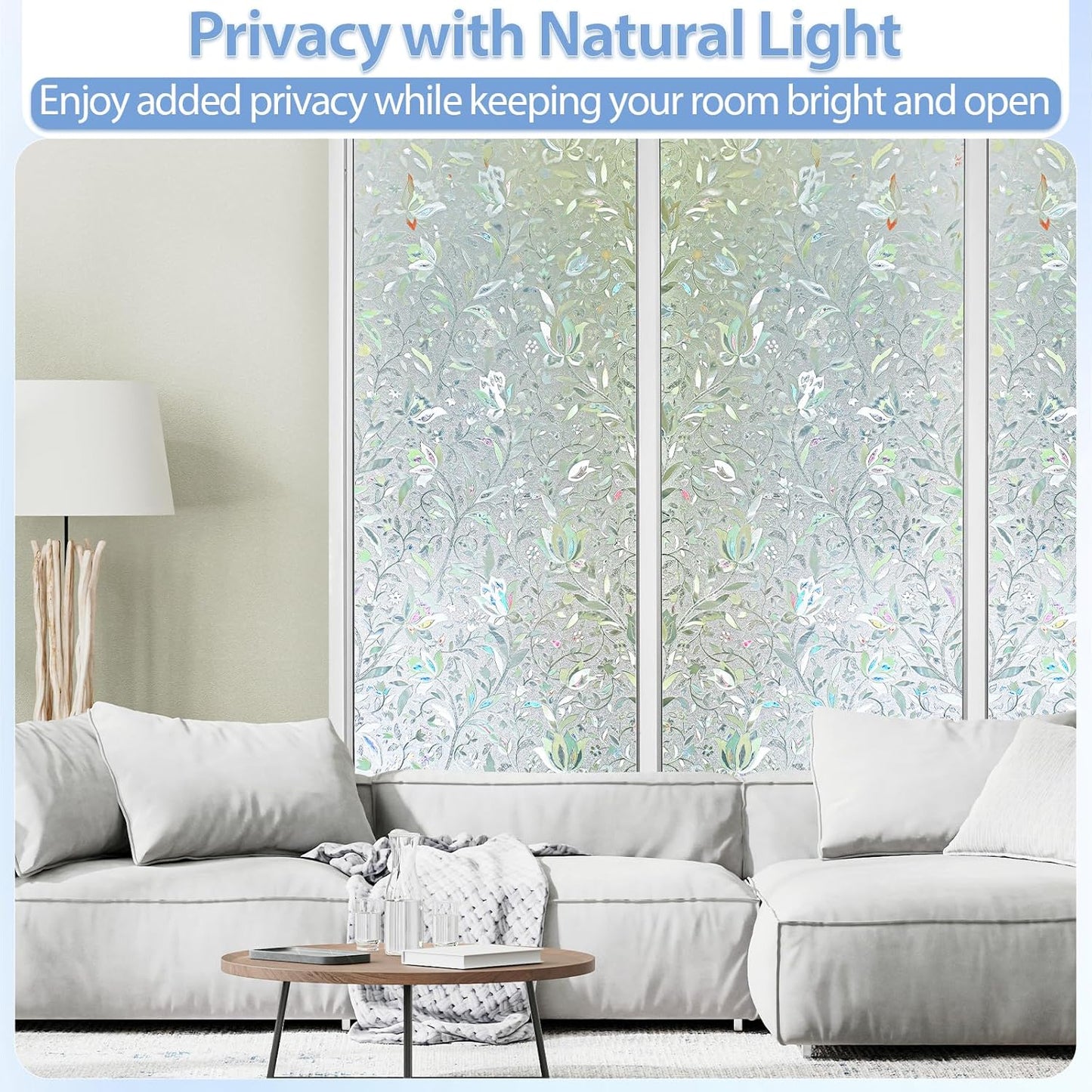 GTJ Frosted Window Privacy Film, Static Cling No Glue Removable Reusable, UV Blocking Glare & Heat Reduction, for Bathroom Glass Door Home Office, 17.5" x 78.7"in