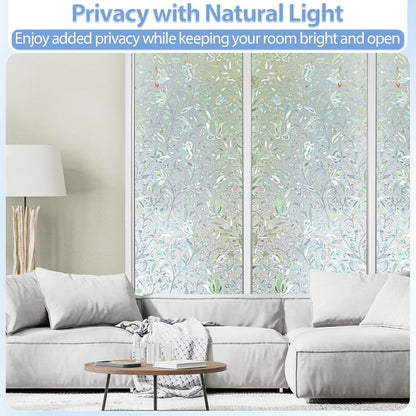 GTJ Frosted Window Privacy Film, Static Cling No Glue Removable Reusable, UV Blocking Glare & Heat Reduction, for Bathroom Glass Door Home Office, 17.5" x 78.7"in