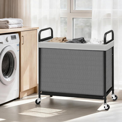 STORAGE MANIAC Rolling Laundry Hamper with Wheels 3-Section Laundry Sorter Rolling Laundrys Basket on Wheels with Removable Bag Clothes Hamper Laundrys Organizer Cart Bathroom Bedroom 120L Beige