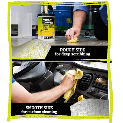 Tub O' Towels TW75 Heavy-Duty Multi-Surface Cleaning Wipes, Pack of 1 – XL 10" x 12" Dual-Texture Wipes – Helps Remove Grease, Oil, Tar, Paint, Ink & Tough Messes – For Home, Garage, Auto & Workshop