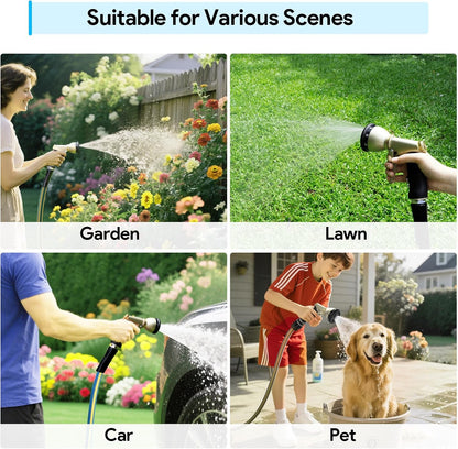 Garden Hose Nozzle, Heavy Duty Metal Spray Nozzle | Upgraded, High Pressure, Adjustable Spray Patterns, For Watering Plants, Car Washing, Pet Showering