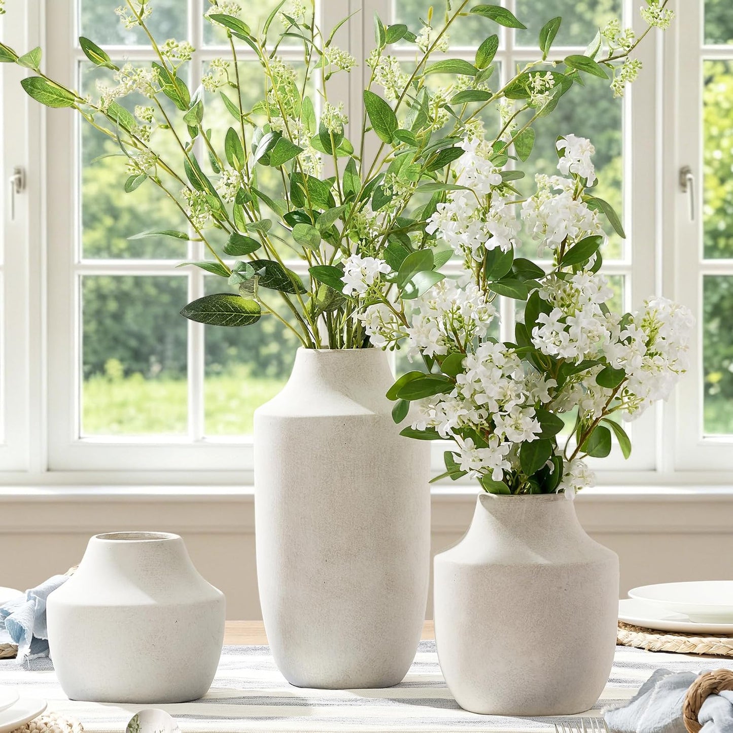 Ceramic Vase Set of 3, Modern Decorative Vases for Home Decor, Small Flower Pottery Vase Sets, Boho Farmhouse Rustic Vases for Living Room, Kitchen, Bedroom, Bathroom, Shelf, Table