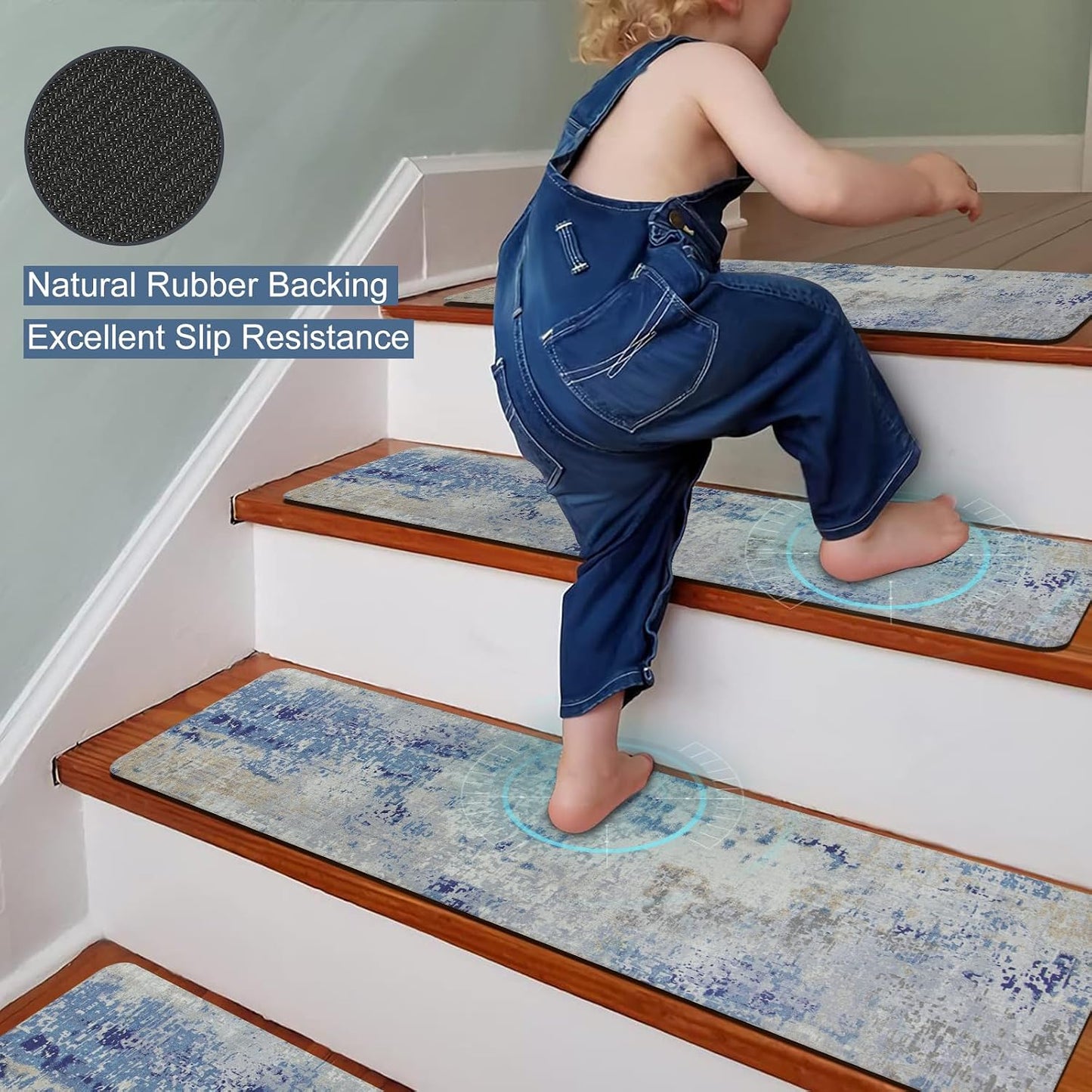 Tiveney Stair Treads Non Slip for Wooden Steps, 15PCS 8"x30" Grey Rubber Backing Stair Runner Mats, Washable Reusable Carpet for Stairs Rugs Indoor Safety Staircase Step Treads for Kids Elders Dogs