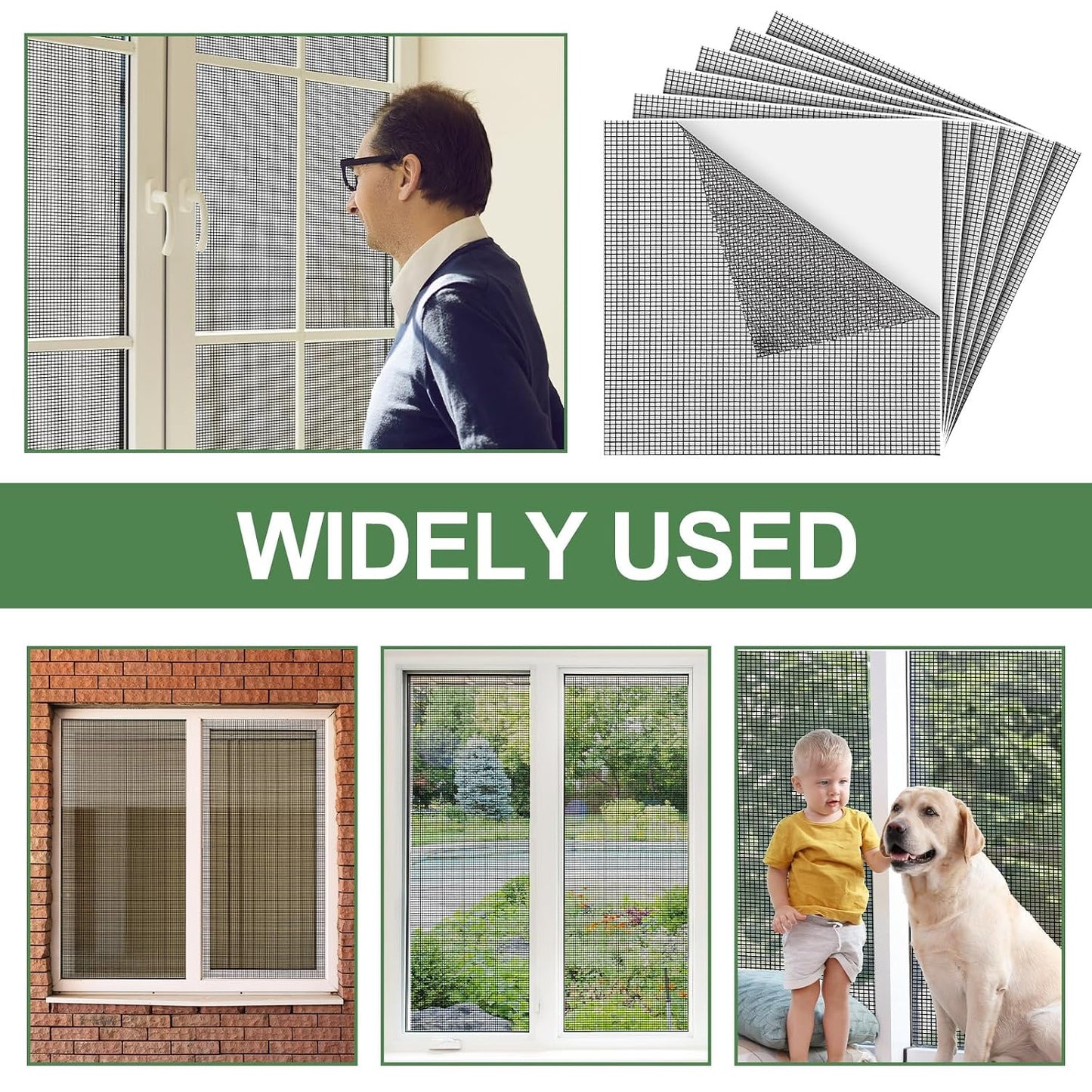 CroBlissful 6pcs Extra Wide 12" x 12" Window Screen Patches Repair Kit Black Screen Tape Mesh Replacement Door Strong Adhesive Fiberglass Repair for Window Door Holes Tent Nets