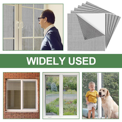 CroBlissful 6pcs Extra Wide 12" x 12" Window Screen Patches Repair Kit Black Screen Tape Mesh Replacement Door Strong Adhesive Fiberglass Repair for Window Door Holes Tent Nets