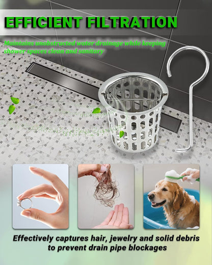 2 Pcs Shower Drain Strainer Hair Catcher, 304 Stainless Steel Drain Strainer Compatible with Oatey Designline Linear & Square Shower Drains with Drain Grate Lifting Key, Vertical Hook Style