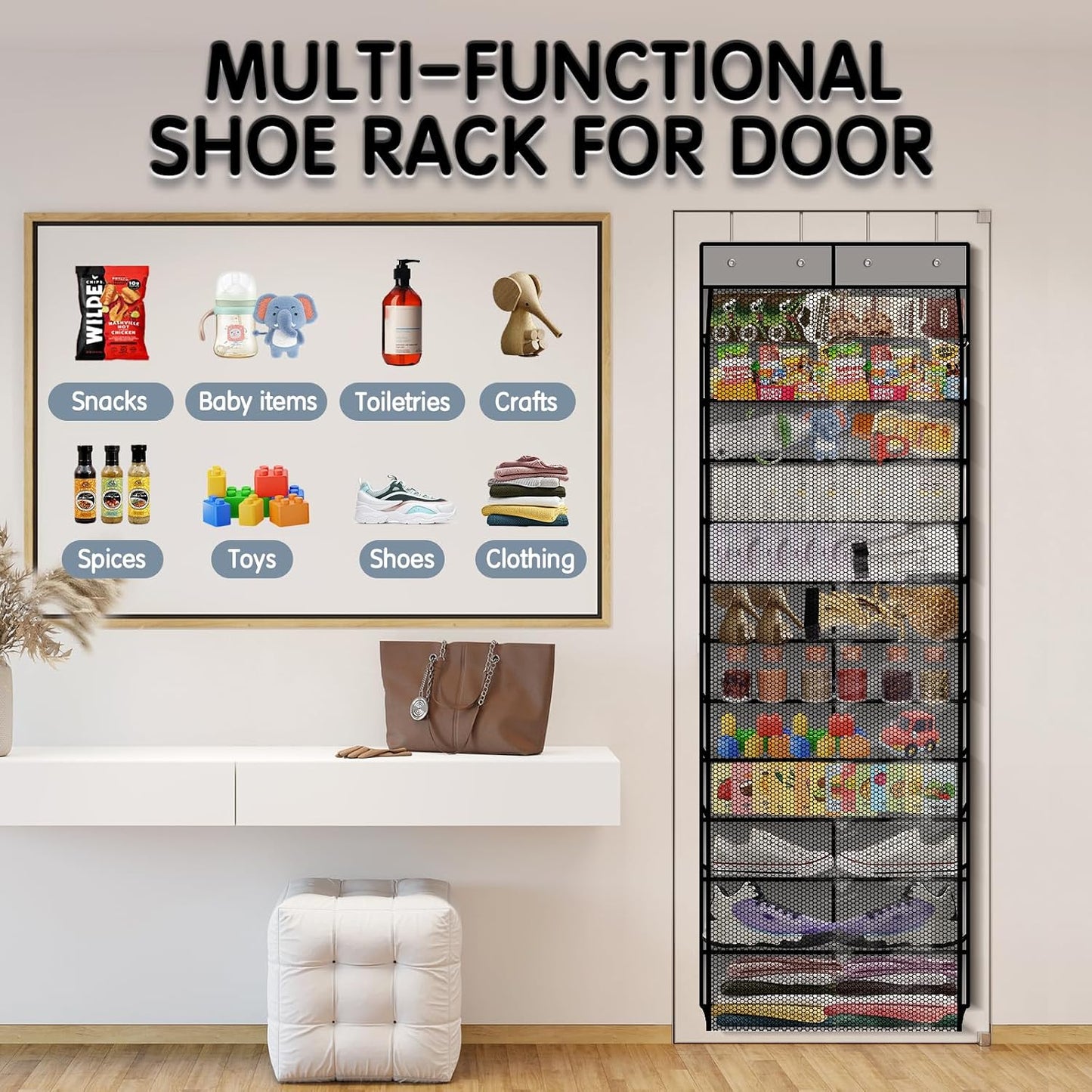 Kotkn Over The Door Shoe Organizer with 12 Large Breathable Pockets - Durable Hanging Storage for the Entire Family's Shoes (White)
