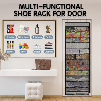 Kotkn Over The Door Shoe Organizer with 12 Large Breathable Pockets - Durable Hanging Storage for the Entire Family's Shoes (White)