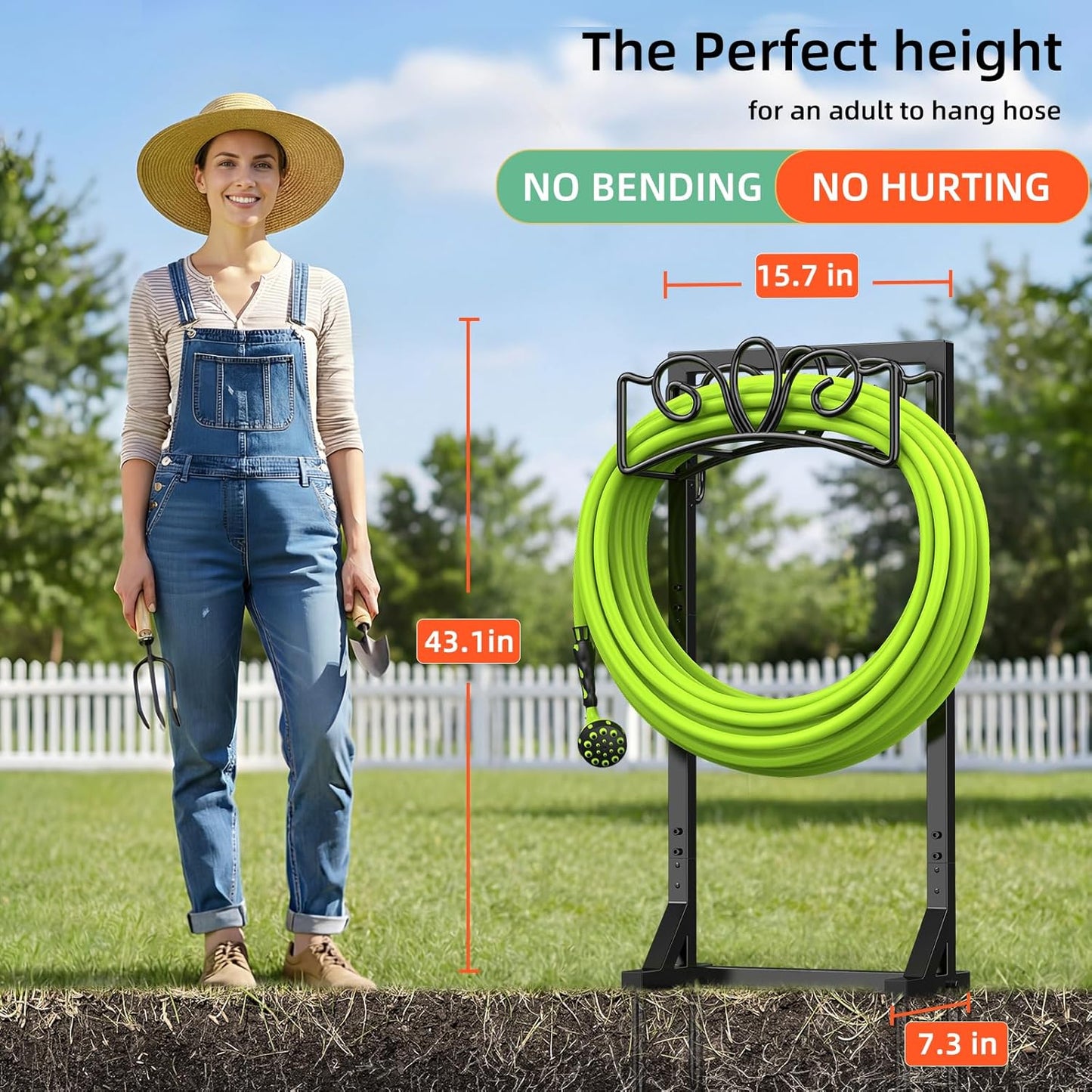 Garden Hose Holder Reel, Upgraded Metal Hose Reels Holds 150ft Hose, Heavy Duty Freestanding Water Hose Holders, Detachable Hose Storage Hanger for Outside - Fan-Shaped