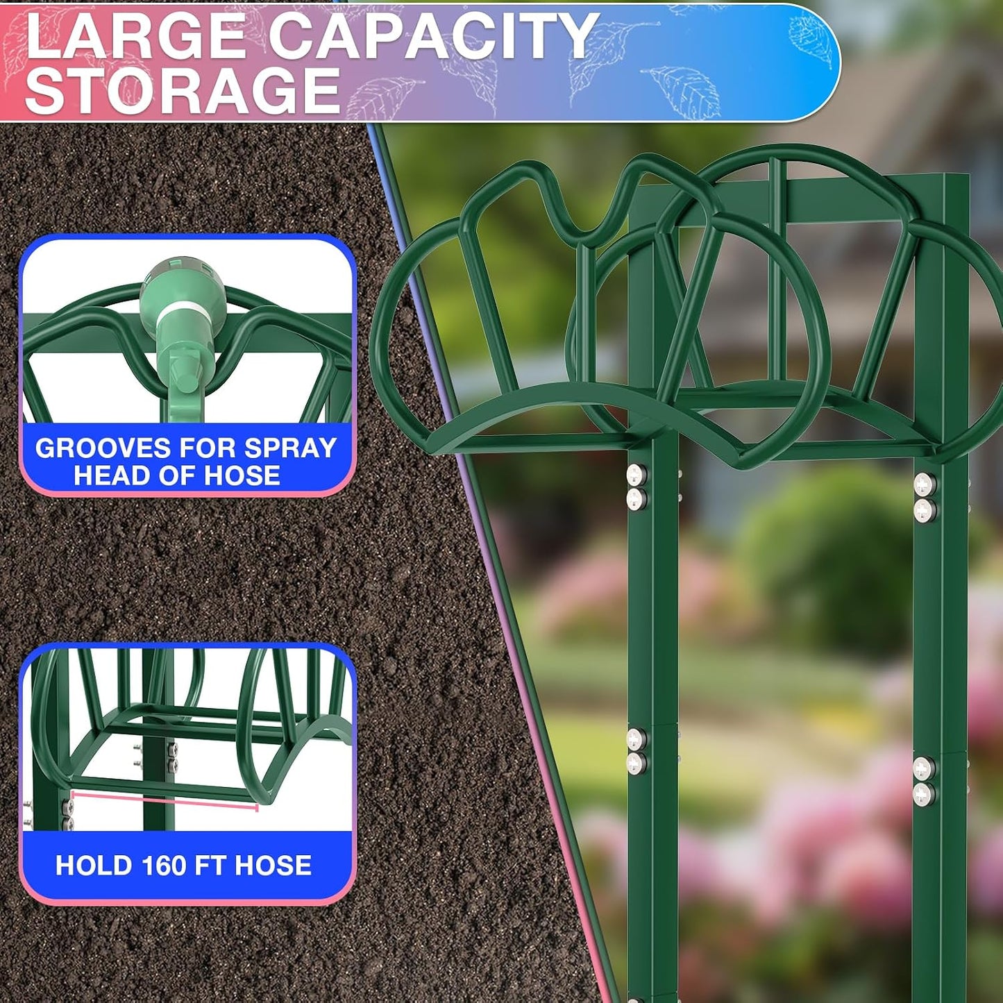Qatsrin New Garden Hose Holder, Super Stable Water Hose Holders Stand Holds 160-Feet Hose, Rustproof Freestanding Hose Storage Hanger Rack for Outside Yard Lawn Farm, Black