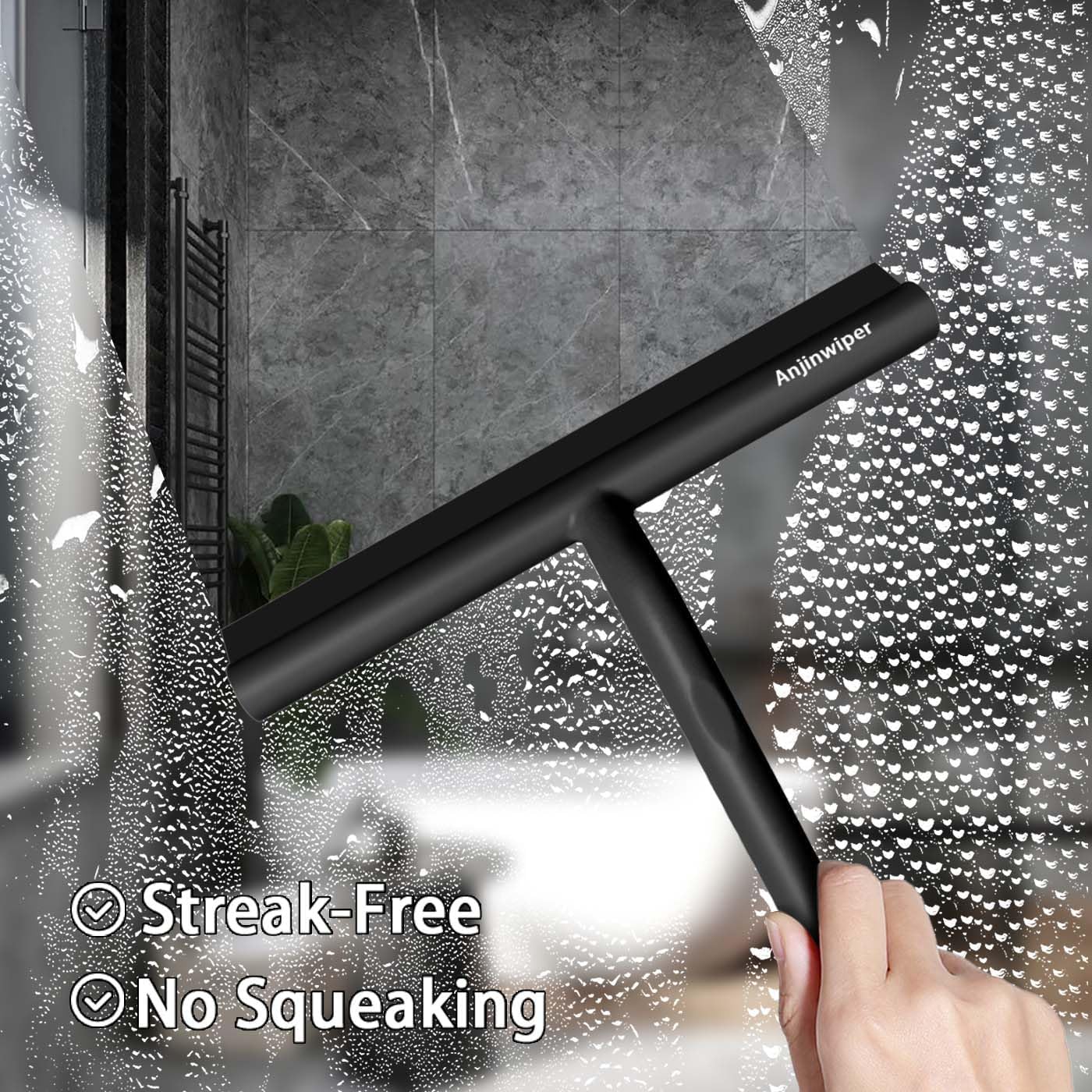 Silicone Shower Squeegee for Glass Doors with Hook, Window Squeegee for Shower Doors, Kitchen, Mirrors and Tiles, Glass Squeegee Bathroom Shower(10 inch, Gray)