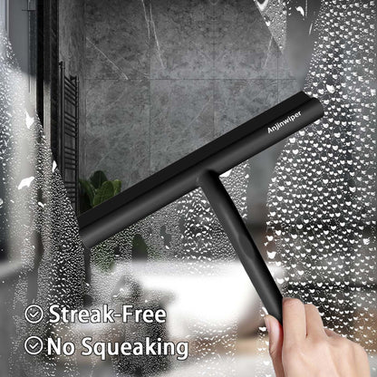 Silicone Shower Squeegee for Glass Doors with Hook, Window Squeegee for Shower Doors, Kitchen, Mirrors and Tiles, Glass Squeegee Bathroom Shower(10 inch, Gray)