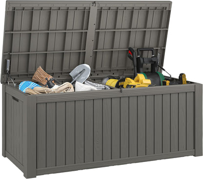 Outdoor Storage Box, 31 Gallon Resin Deck Boxes Outdoor Waterproof For Patio Furniture, Garden Tools, Pool Supplies, Lockable And UV Resistant (Rattan Gray)