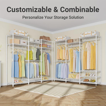 VIPEK V5 Heavy Duty Clothes Rack, Portable Closet Wardrobe with 4 Hanging Rods & 8 Shelves, Freestanding Adjustable Garment Rack for Bedroom, Walk-in Closet, 890 lbs Capacity, Black, 68.9" L