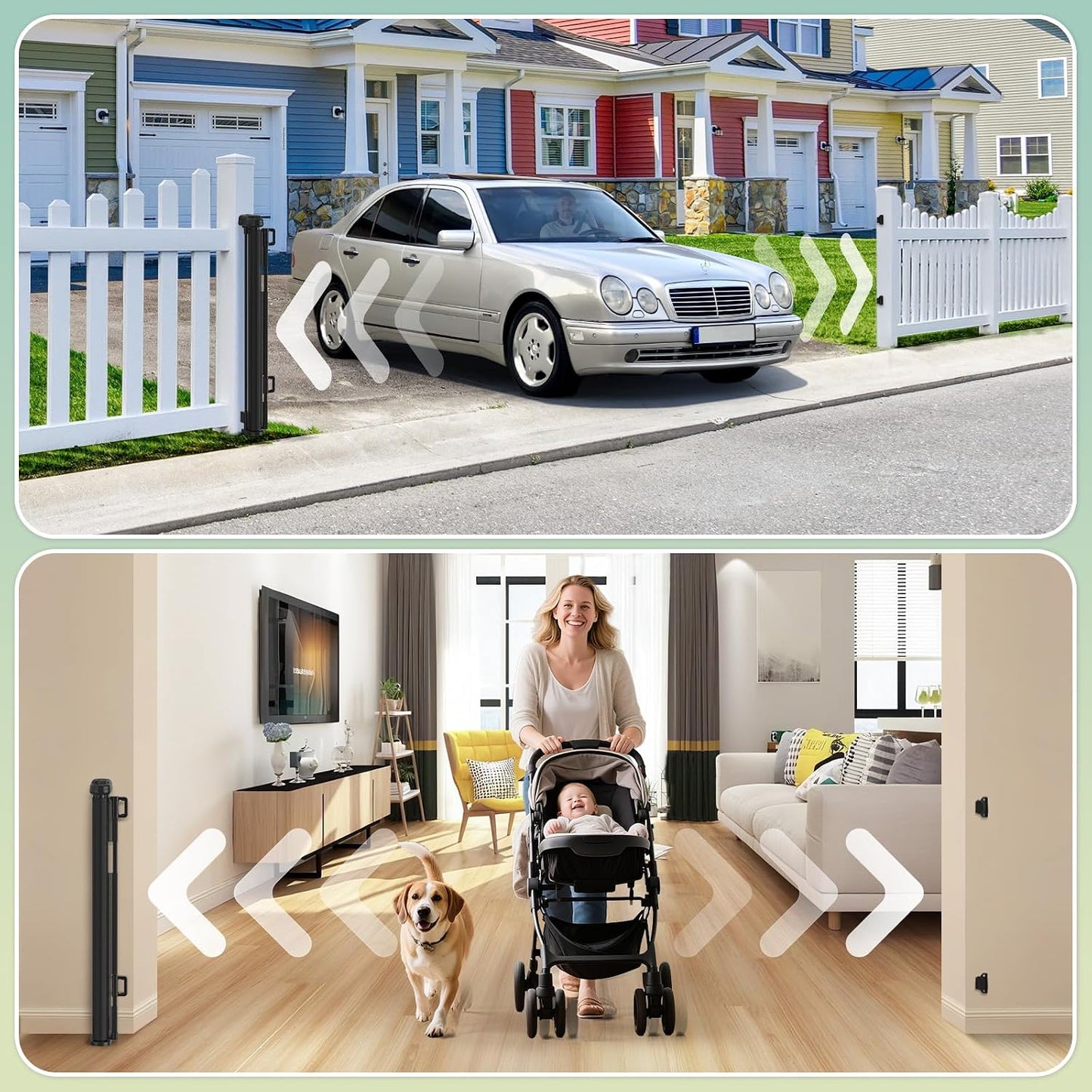 200'' Retractable Baby Gates Extra Wide,34" Tall Retractable Dog Gate for Doorways,Extra Long Retractable Baby Gate for Stairs,Kitchen,Indoor/Outdoor Retractable Gate with Fiberglass Reinforcement Rod