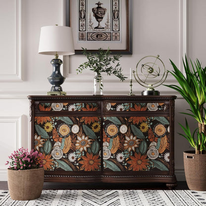 Blue Wallpaper Peel and Stick,Vintage Boho Floral Contact Paper 17.5" x 118", Retro Botanical Flower Wall Paper Self Adhesive Removable Waterproof for Walls Shelves Cabinet Table (Blue,Yellow, Green)