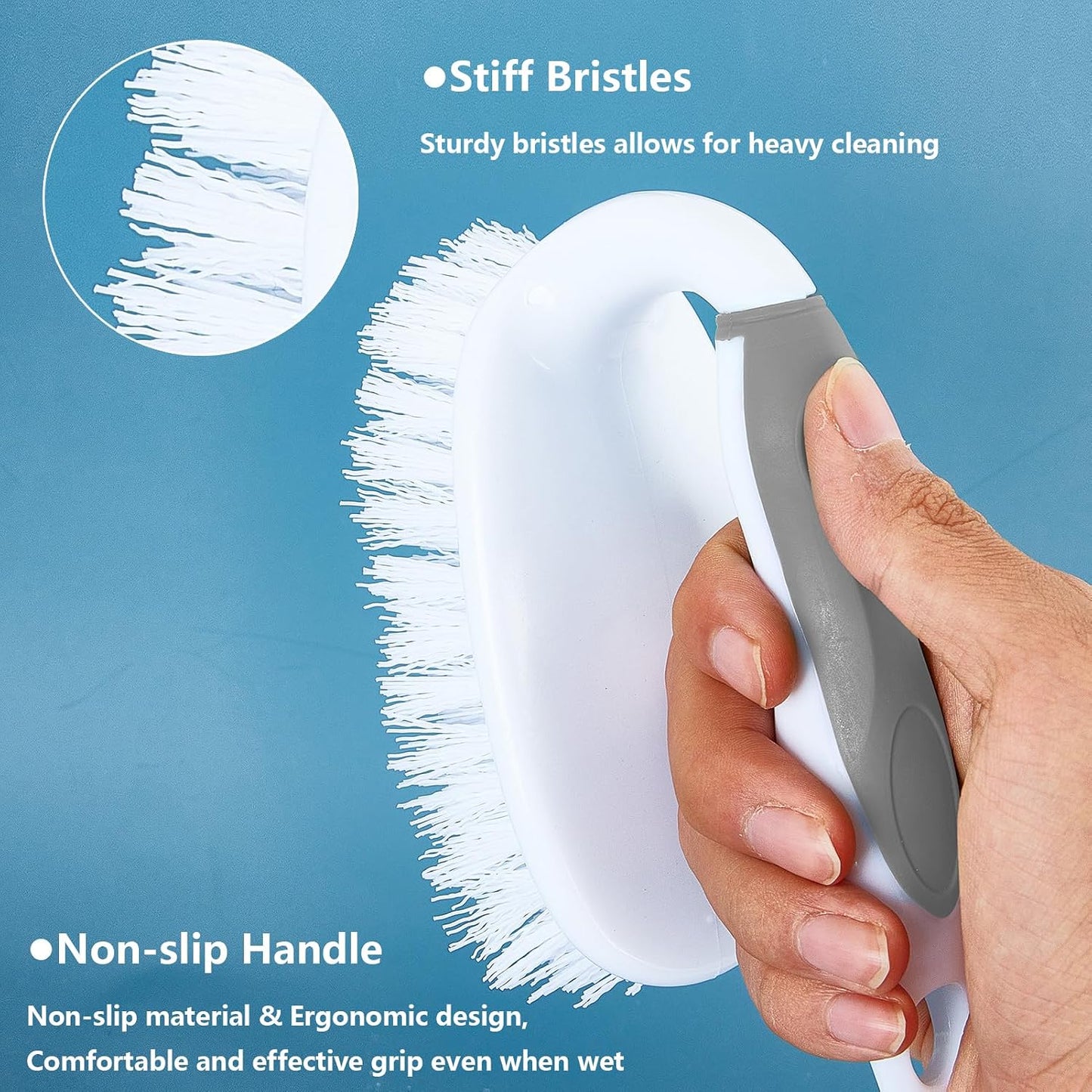 Scrub Brush Set, 4 Pack Deep Cleaning Brush Kit - 2 Scrub Brush, 2 Tile & Grout Brush with Built-in Scraper, Household Commercial Scrubber for Floor, Shower, Pool Wall, Tub (Green)
