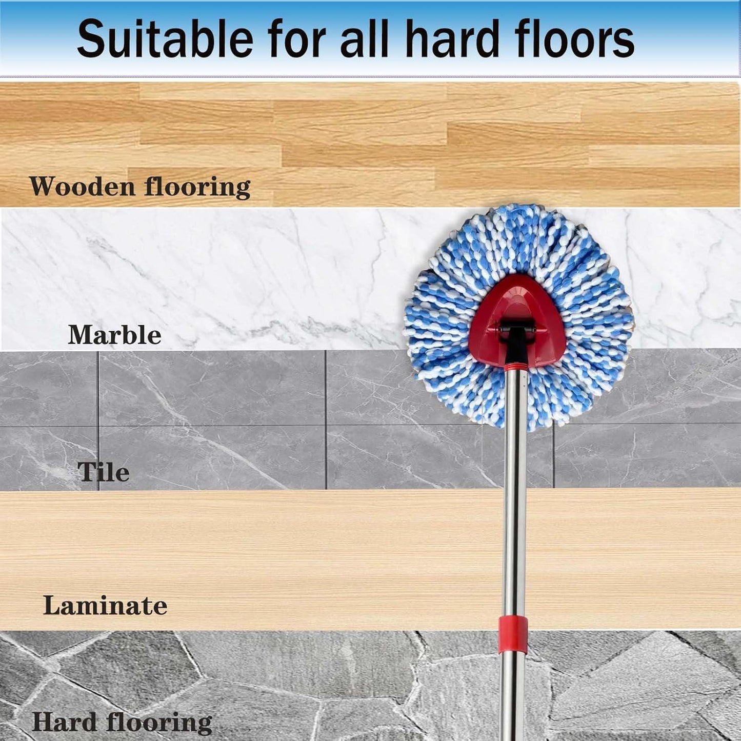 Spin Mop Replace Heads for O Cedar Rinse Clean 2 Tank System, Spin Mop Replacement Head 2 Microfiber Mop Refills, 1 Triangle Head Cover and 30-58in Handle 1 1Scrub Brush