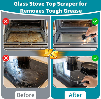 Oven Scraper for Cleaning, Glass Stove Top Scraper for Removes Tough Grease & Carbon Buildup, Multi-Purpose Glass Scraper Tool for Oven, Stovetop, Window, Tile, Floor 2 Pack