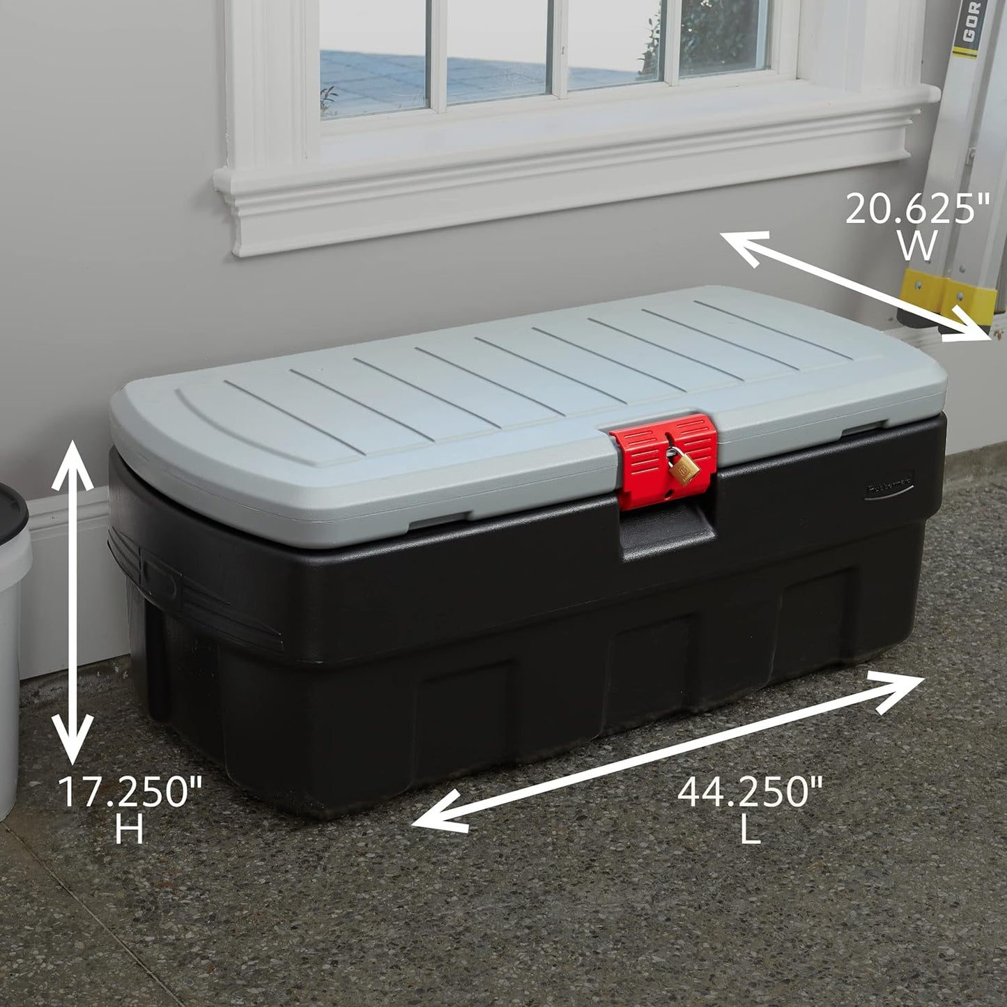 Rubbermaid ActionPacker 35 Gallon, Made in USA, Lockable Plastic Storage Bin with Lid and Wheels- Outdoor, Industrial, Rugged, Camping Gear and Truck Bed Storage - Gray and Black