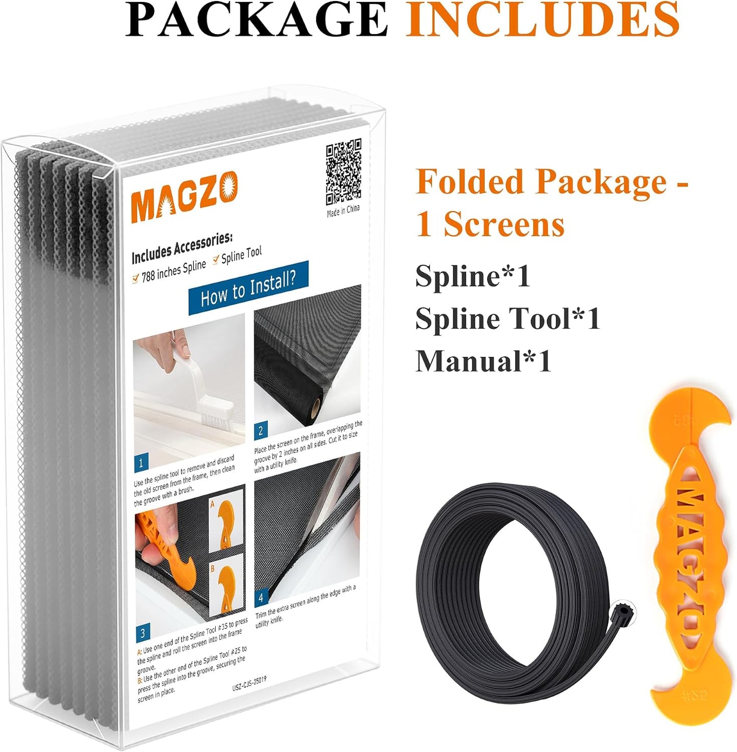 2PACK MAGZO Window&Door Screen Replacement Kit, 48''W x 99''L, with Retainer Spline (Total 65.6 FT) and Press-Fit Roller Tool, Scratch-Proof Polyester, Mesh Roll Repair for Patio, Pet Friendly, Grey