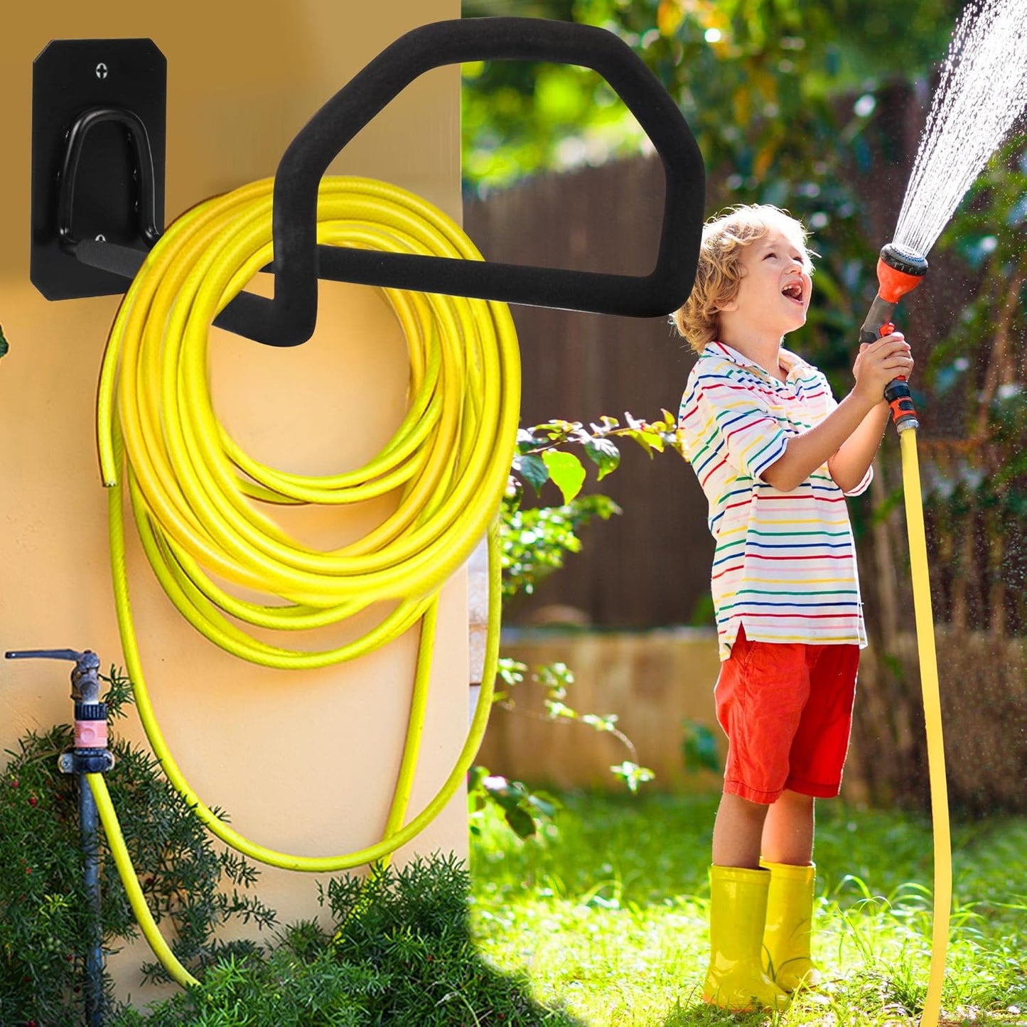 PeoMev Garden Hose Holder Wall Mount - Heavy Duty Water Hose Holders for Outside, Metal Hoses Hanger Sturdy Hose Reel Hooks for Garden