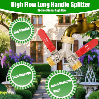 EJW Hose Splitter 2 Way, Garden Hose Splitters, Heavy Duty Faucet Splitter,Rv Brass Water Hose Y Splitter, Double Hose Connector, Spigot Splitter, Two Way Hose Manifold Valve 3/4 Inch GHT Thread.