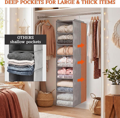 Hanging Shoe Organizer for Closet, 8 Tier Extra Wide Closet Shoe Organizer | Adjustable Shelf Height for Boots and Shoes, Heavy Duty Hanging Shoe Rack for Closet Rod, Space-Saving Shoe Storage Organizer