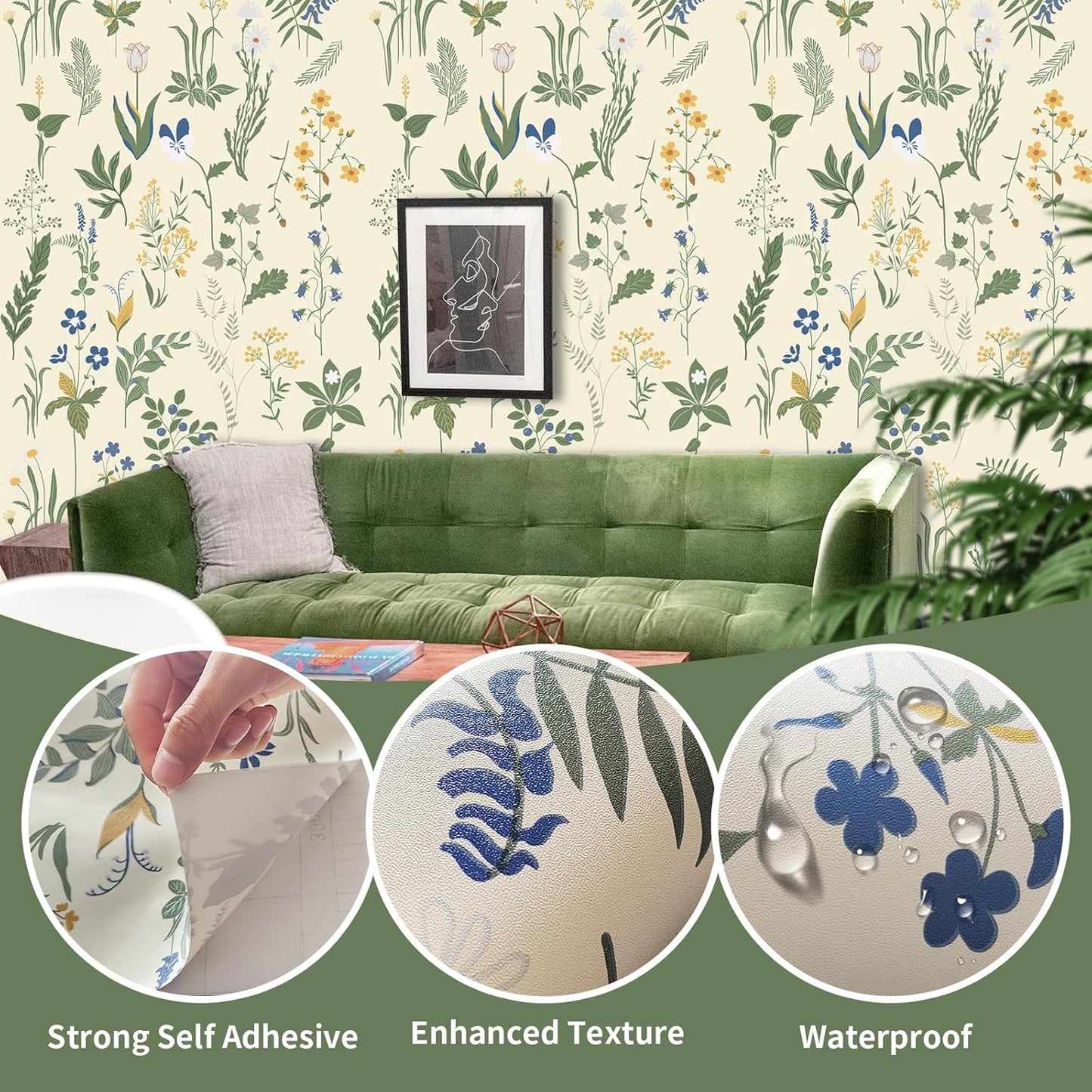 Removable Peel and Stick Wallpaper Boho 17.5 x 118 in Floral for Bedroom Bathroom Easy Peel Off Stick on Wallpaper Contact Paper Renter Friendly Wall Paper
