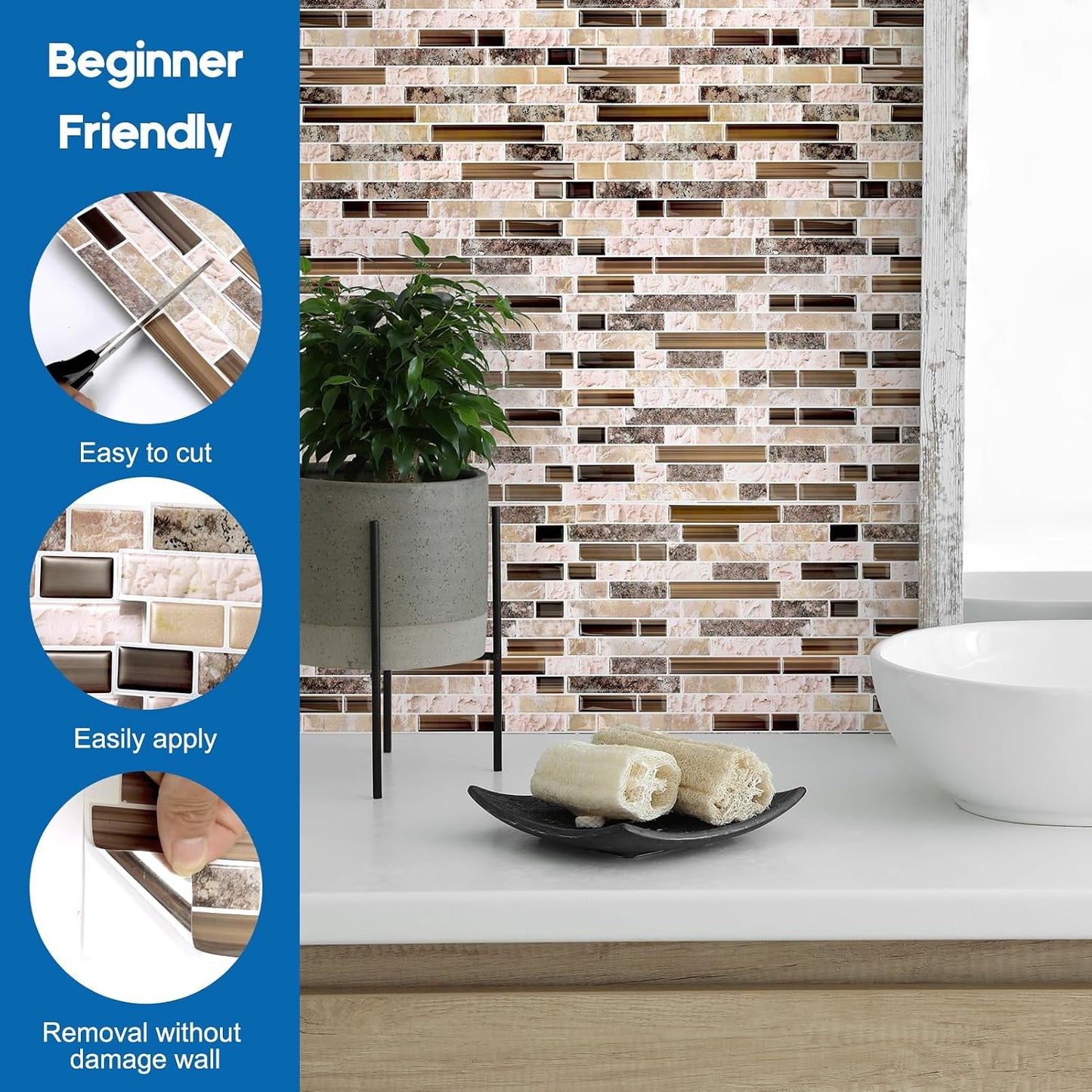 Yipscazo 10 Sheets Peel and Stick Backsplash for Kitchen Wall, 12''x12'' Waterproof Stick on Backsplash Smart Tiles for Bathroom,Removable Backsplash Wall Tiles in Gray White