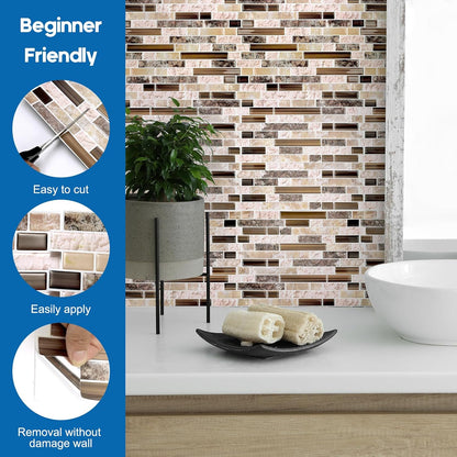 Yipscazo 10 Sheets Peel and Stick Backsplash for Kitchen Wall, 12''x12'' Waterproof Stick on Backsplash Smart Tiles for Bathroom,Removable Backsplash Wall Tiles in Gray White