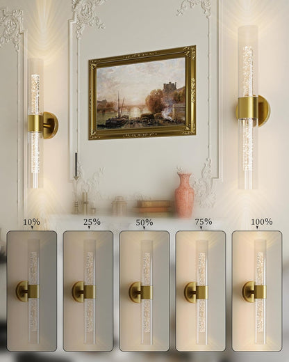 10000mAh Battery Operated Wall Sconce Set of 2, Rechargeable Wireless Wall Lights with Remote Control, Dimmable Timer 3 Color Temperature Glass Wall Lamp for Living Room Bedroom Gold 21.5 Inch
