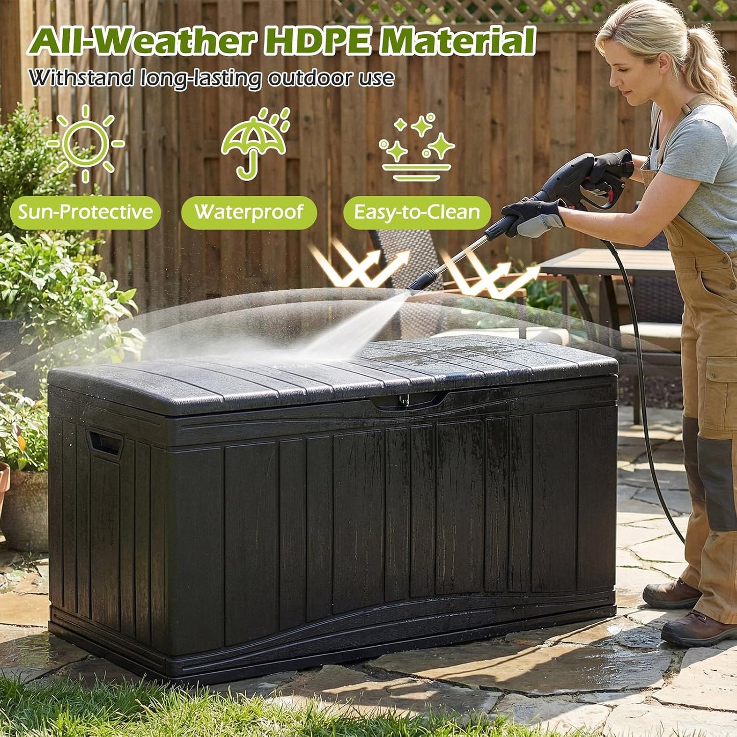 Tangkula 25 Gallon Waterproof Outdoor Storage Box with Lockable Lid | PP Resin, Wicker Patterned, Indoor Outdoor Use, Portable, Versatility, for Deck, Pool, Patio Cushions, Garden Tools