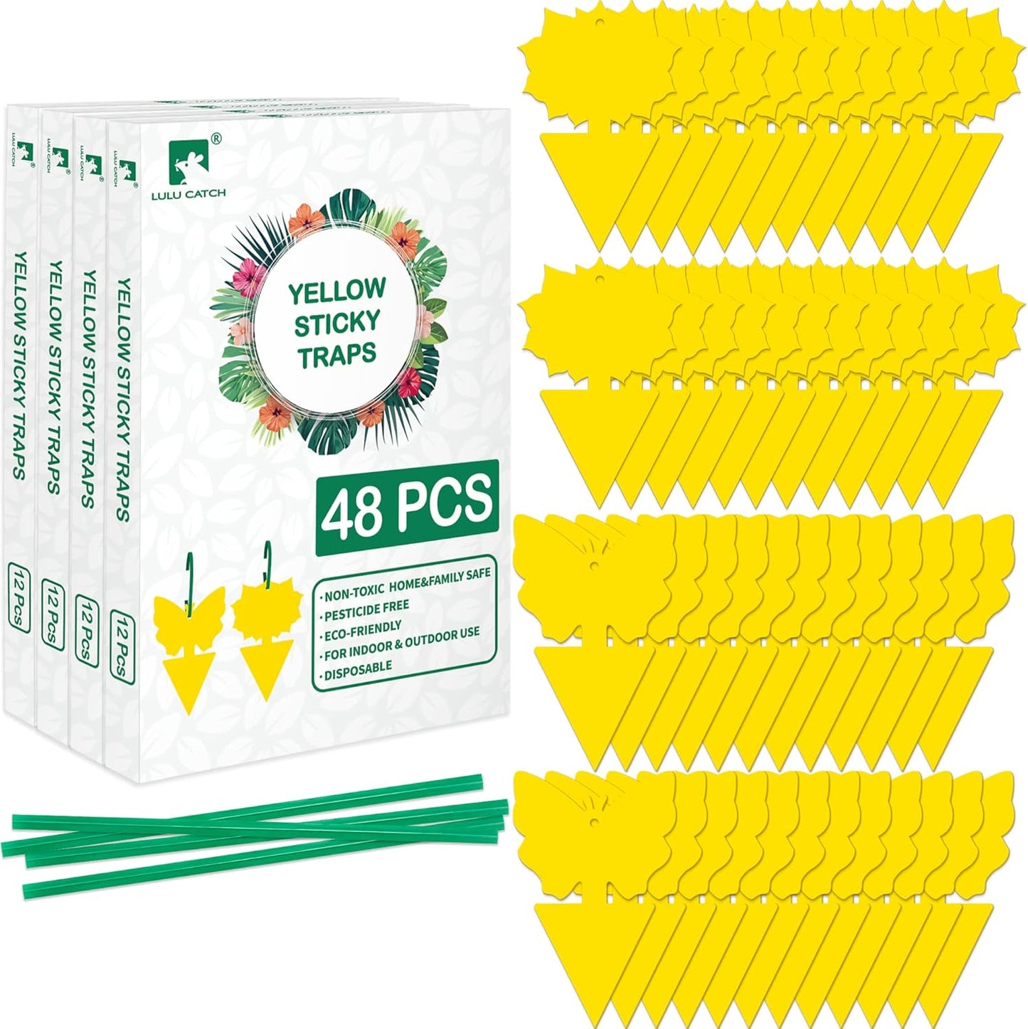 LULUCATCH Fruit Fly Sticky Traps 12 Pcs, Yellow Sticky Trap, Non-Toxic Gnat Traps Insect Catcher, Super Sticky Fly Traps for Indoor Outdoor Kitchen White Flies Mosquitos Fungus Gnats Flying Insects