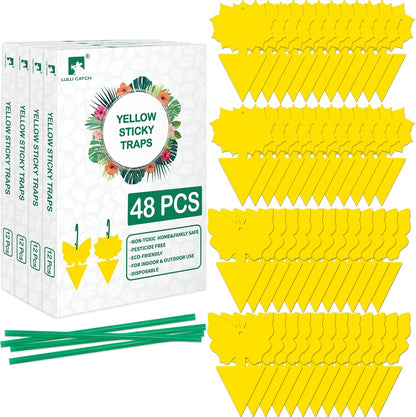 LULUCATCH Fruit Fly Sticky Traps 12 Pcs, Yellow Sticky Trap, Non-Toxic Gnat Traps Insect Catcher, Super Sticky Fly Traps for Indoor Outdoor Kitchen White Flies Mosquitos Fungus Gnats Flying Insects